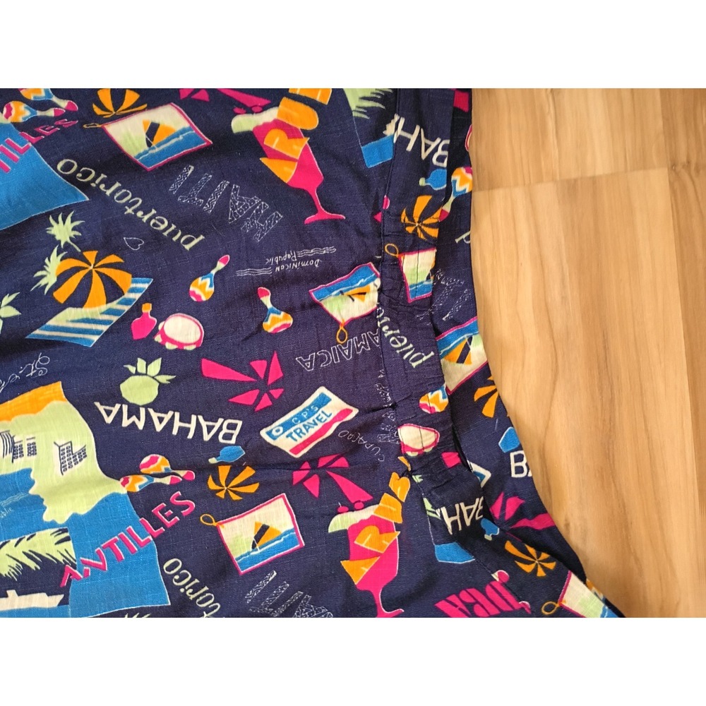 ModCloth Navy Blue Tropical Caribbean Travel Postcard Print A-Line Skirt 2X - Picture 8 of 9